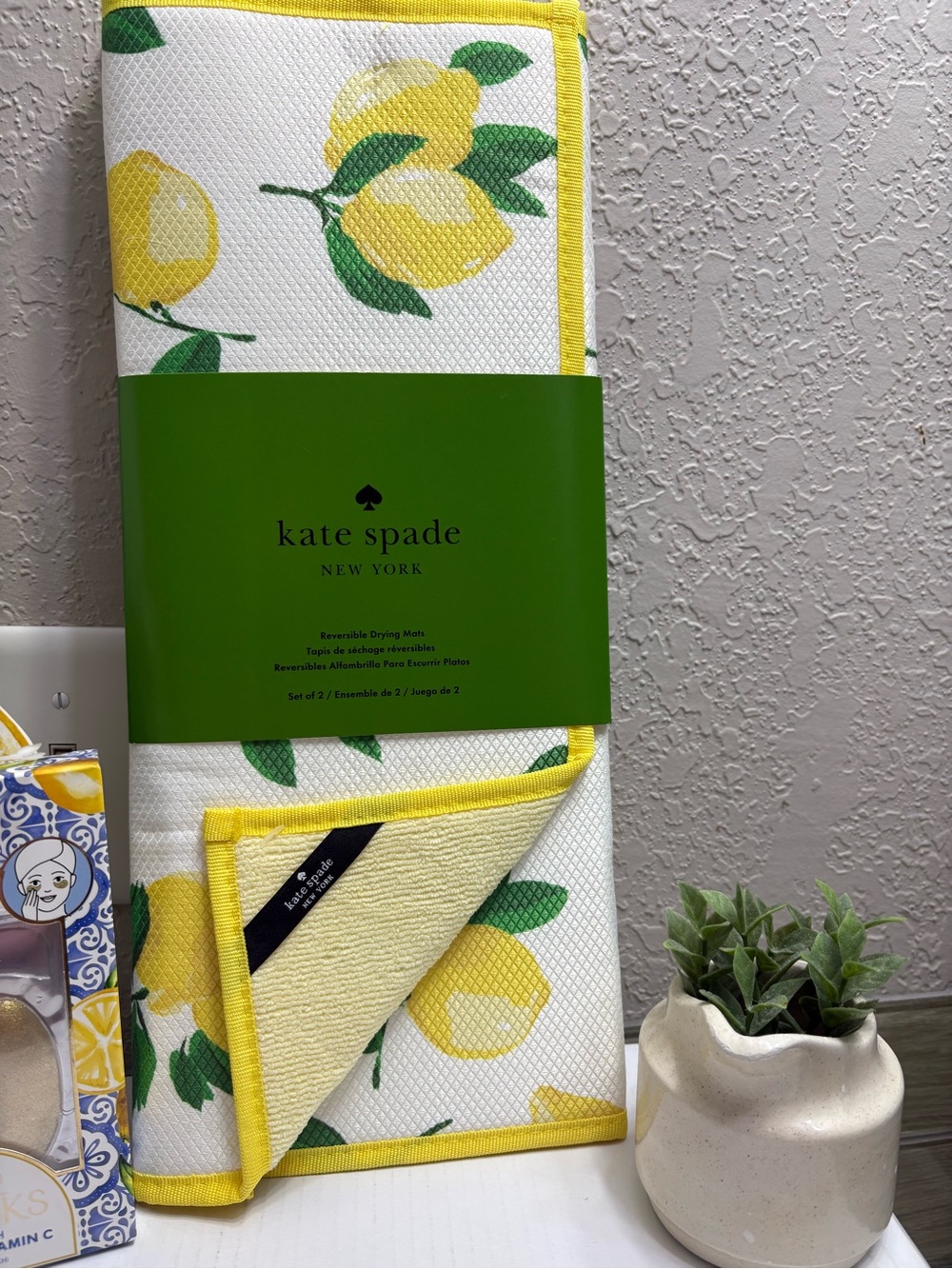 kate spade Yellow Lemons set of 2 Drying  Mats under eye masks - Picture 8 of 9